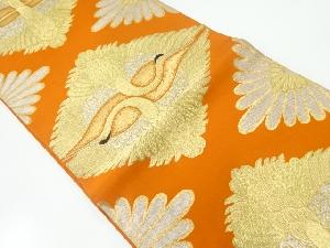 アンティーク　向かい鶴模様織出し袋帯（着用可）